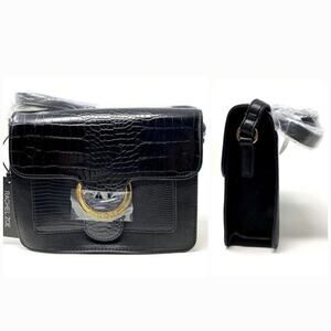 NWT Rachel Zoe Irim Crocodile Print Vegan Leather Mobwife Crossbody Bag Black